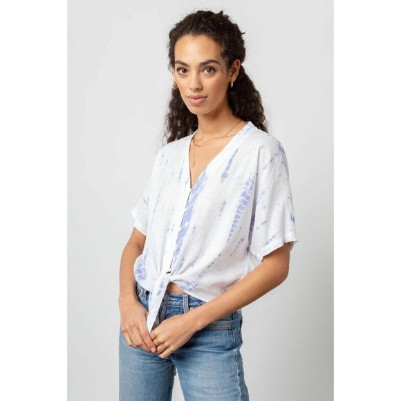 Rails Thea Blouse Cloud Tie Dye White Blue Linen M - Picture 3 of 6